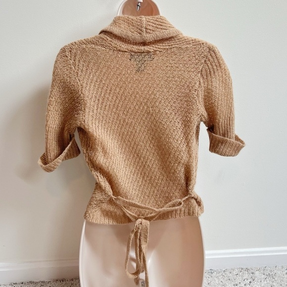 Express Mohair Wool Tan Short Sleeve Cropped Cowl Neck Knit Cardigan Sweater S - Picture 4 of 10